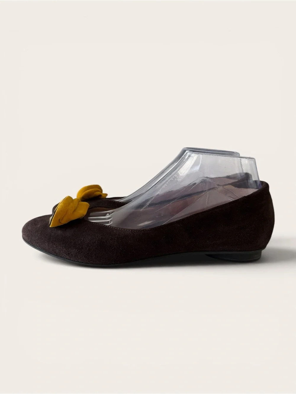 BeautiFeel Dark Brown Suede Flats with Yellow Rosette Accent